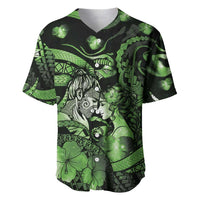 Personalised Maori Romantic Valentine Baseball Jersey The Hongi Kiss Green Galaxy