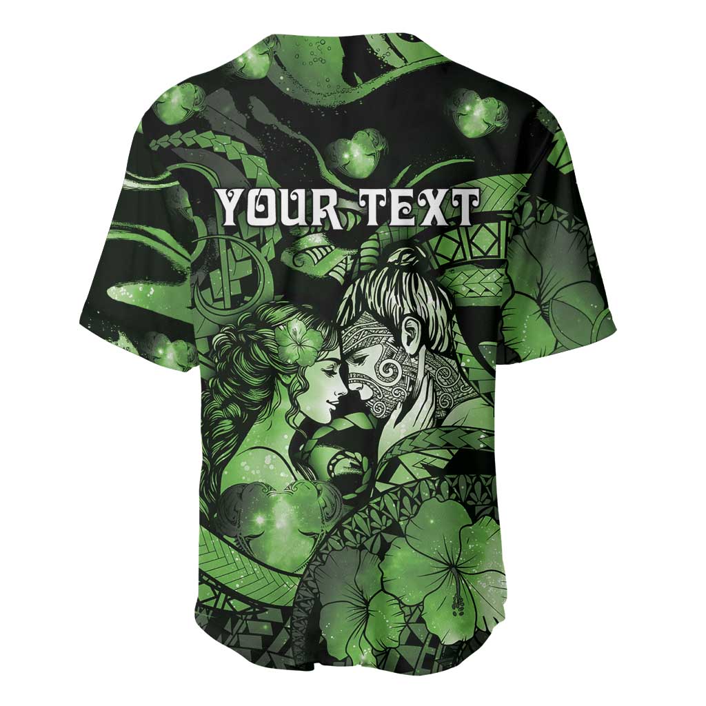 Personalised Maori Romantic Valentine Baseball Jersey The Hongi Kiss Green Galaxy
