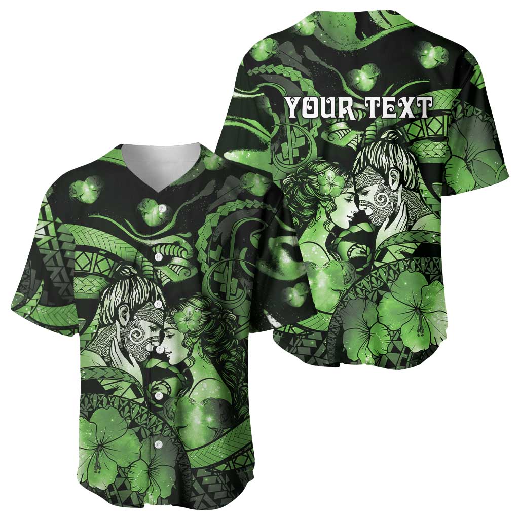 Personalised Maori Romantic Valentine Baseball Jersey The Hongi Kiss Green Galaxy