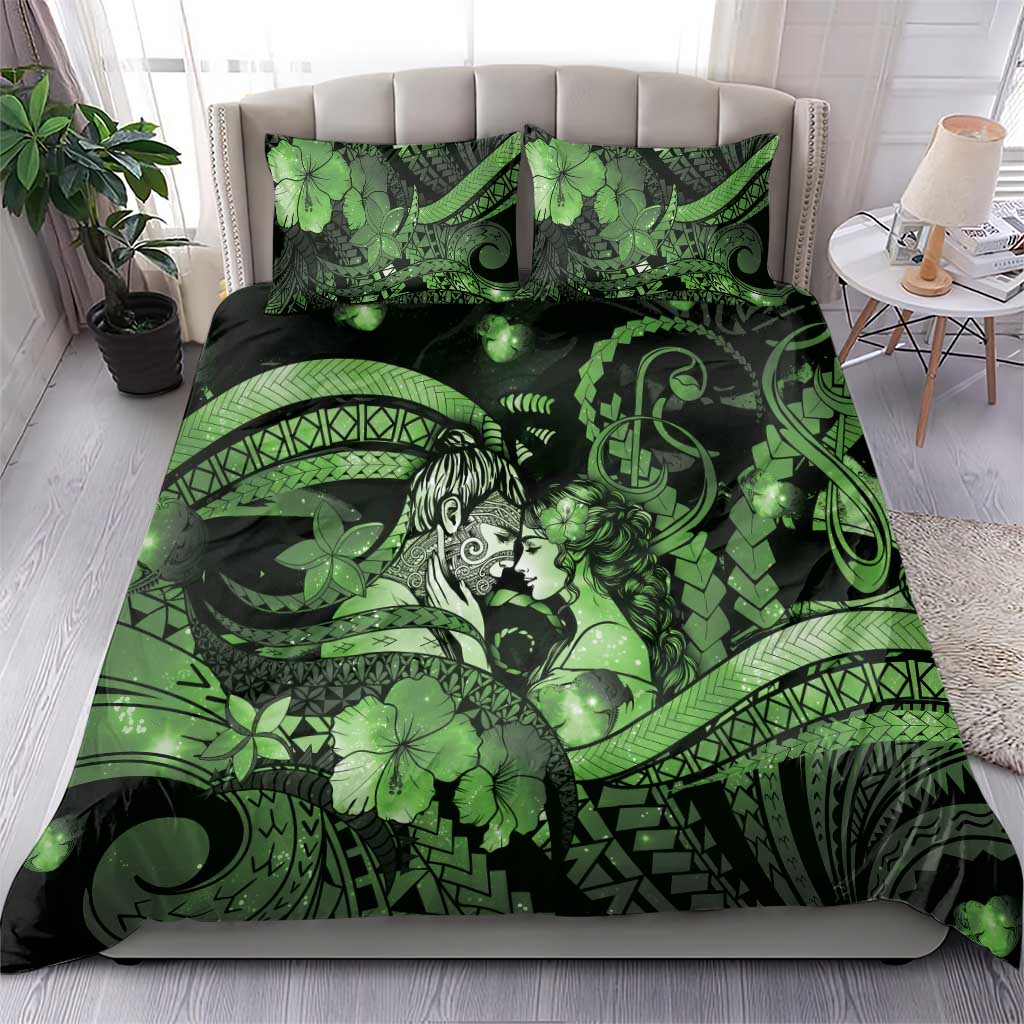 Maori Romantic Valentine Bedding Set The Hongi Kiss Green Galaxy DT05 - Polynesian Pride
