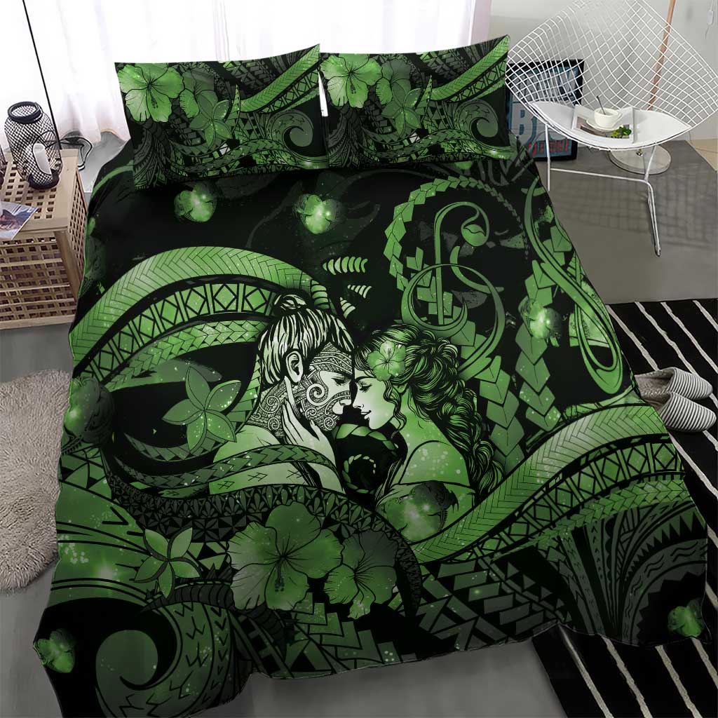 Maori Romantic Valentine Bedding Set The Hongi Kiss Green Galaxy DT05 - Polynesian Pride