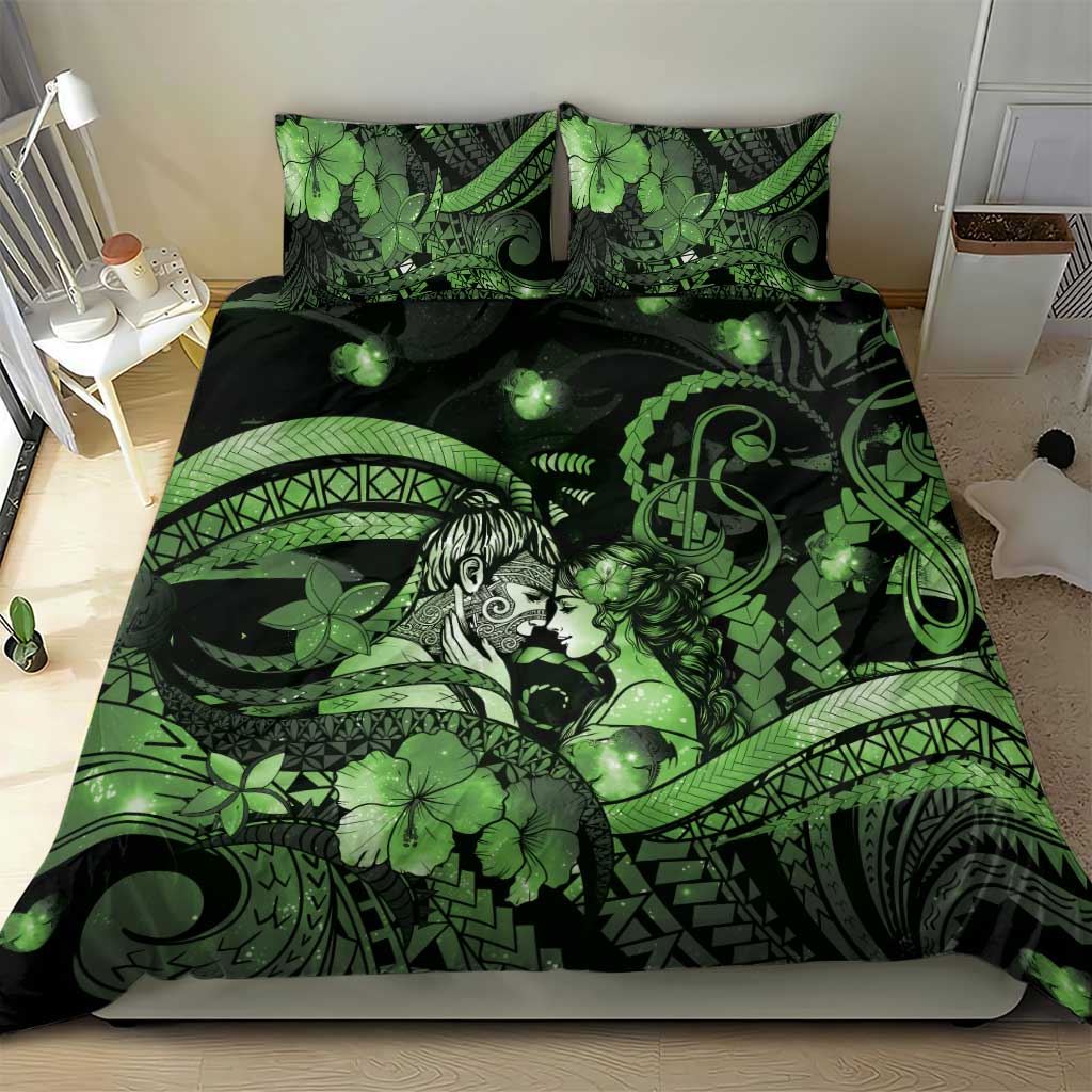 Maori Romantic Valentine Bedding Set The Hongi Kiss Green Galaxy DT05 - Polynesian Pride