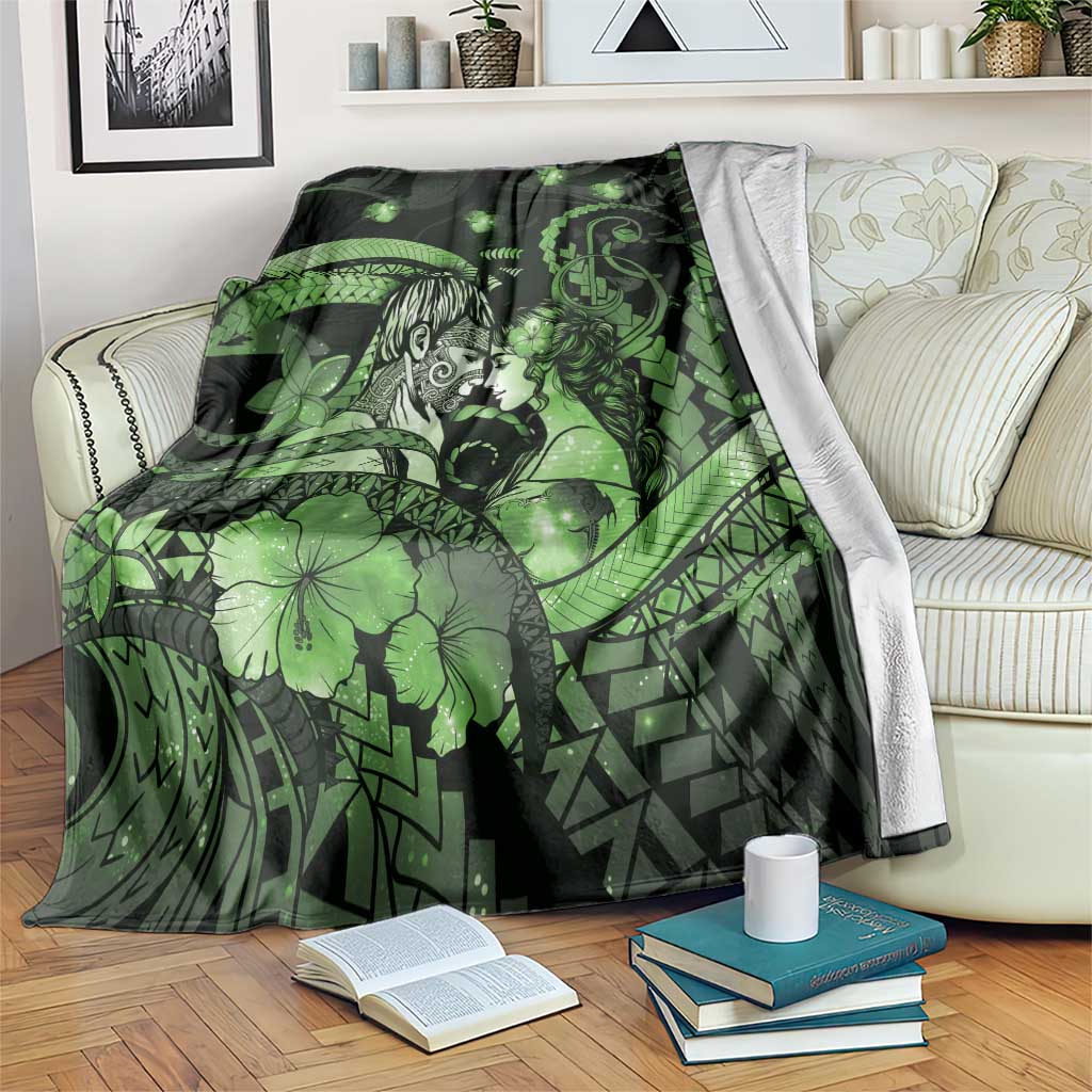 Maori Romantic Valentine Blanket The Hongi Kiss Green Galaxy DT05 Green - Polynesian Pride