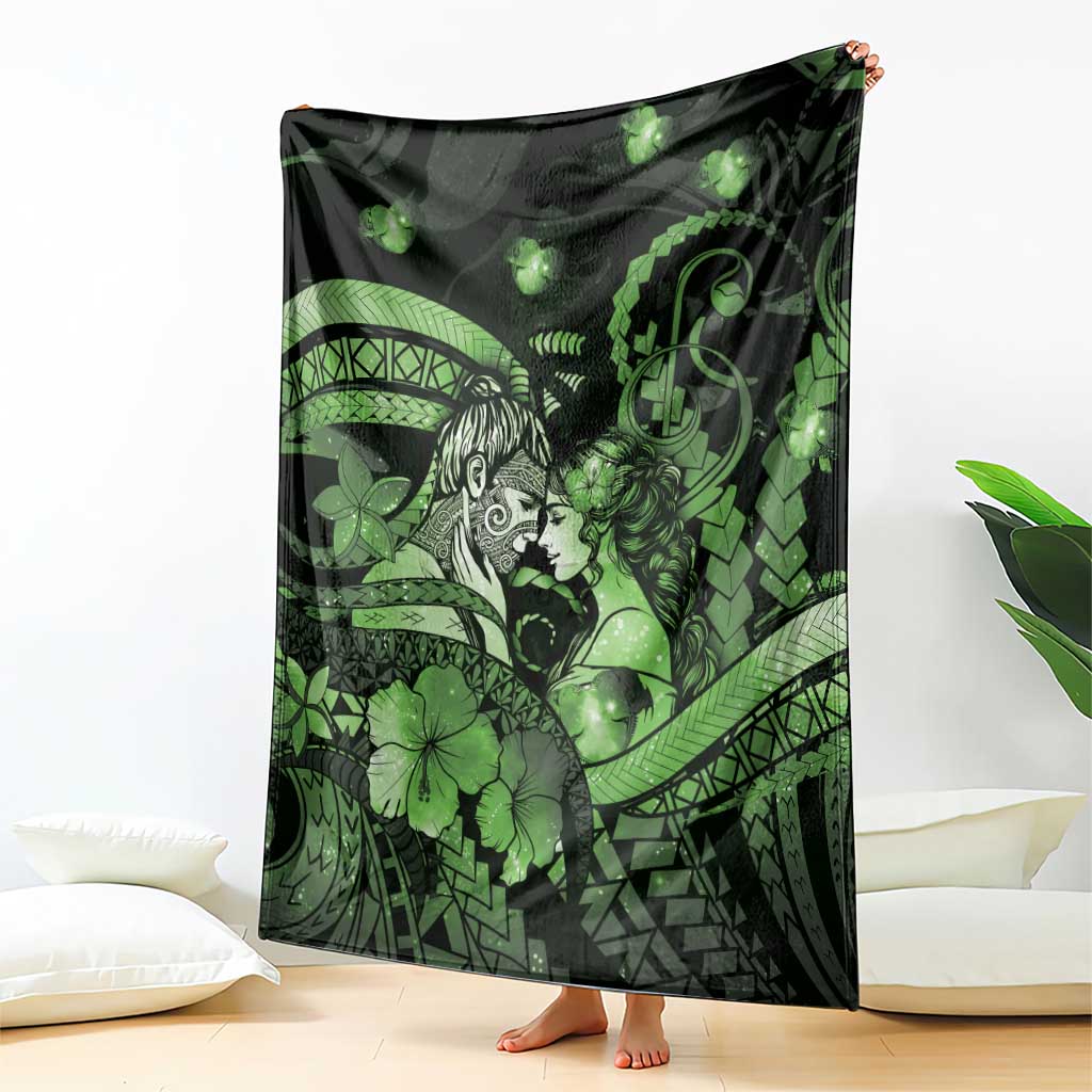Maori Romantic Valentine Blanket The Hongi Kiss Green Galaxy DT05 - Polynesian Pride
