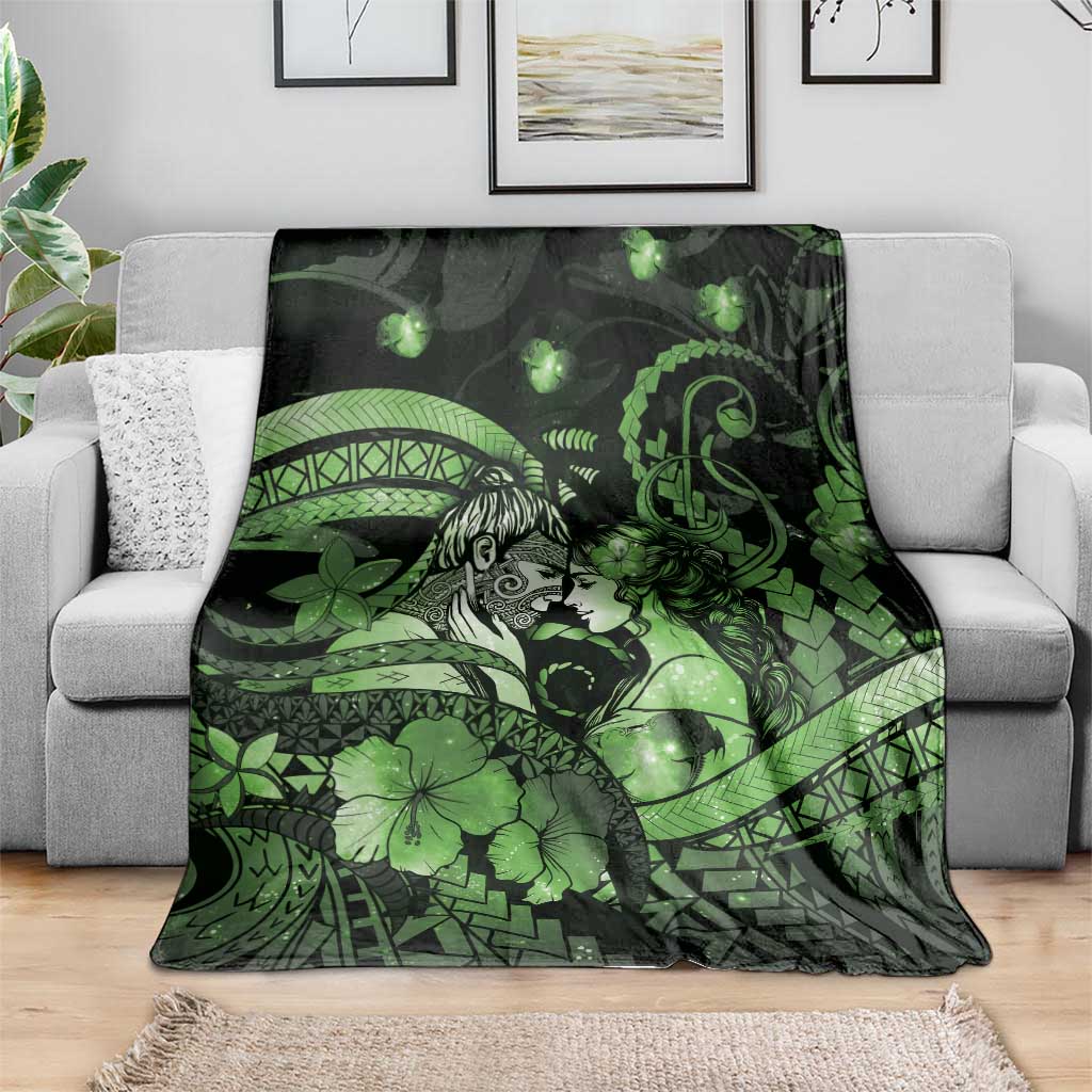 Maori Romantic Valentine Blanket The Hongi Kiss Green Galaxy DT05 - Polynesian Pride