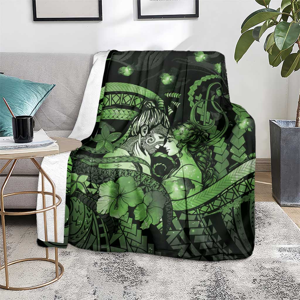 Maori Romantic Valentine Blanket The Hongi Kiss Green Galaxy DT05 - Polynesian Pride