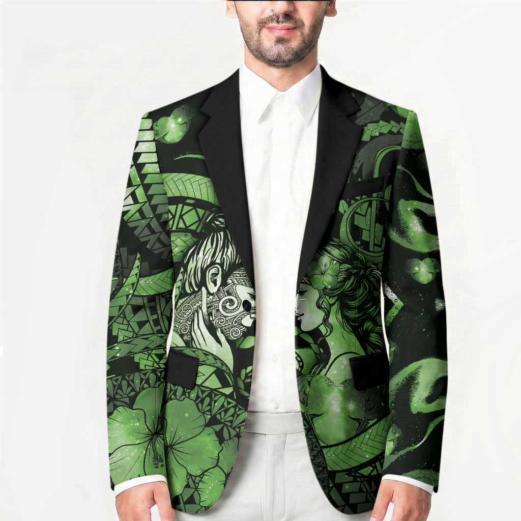 Personalised Maori Romantic Valentine Blazer The Hongi Kiss Green Galaxy DT05 - Polynesian Pride