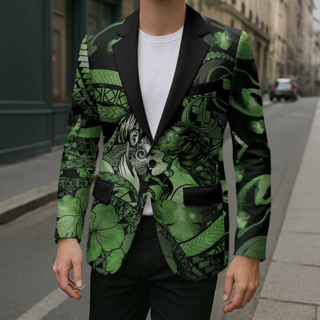 Personalised Maori Romantic Valentine Blazer The Hongi Kiss Green Galaxy DT05 - Polynesian Pride