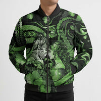 Personalised Maori Romantic Valentine Bomber Puffer Jacket The Hongi Kiss Green Galaxy DT05 - Polynesian Pride