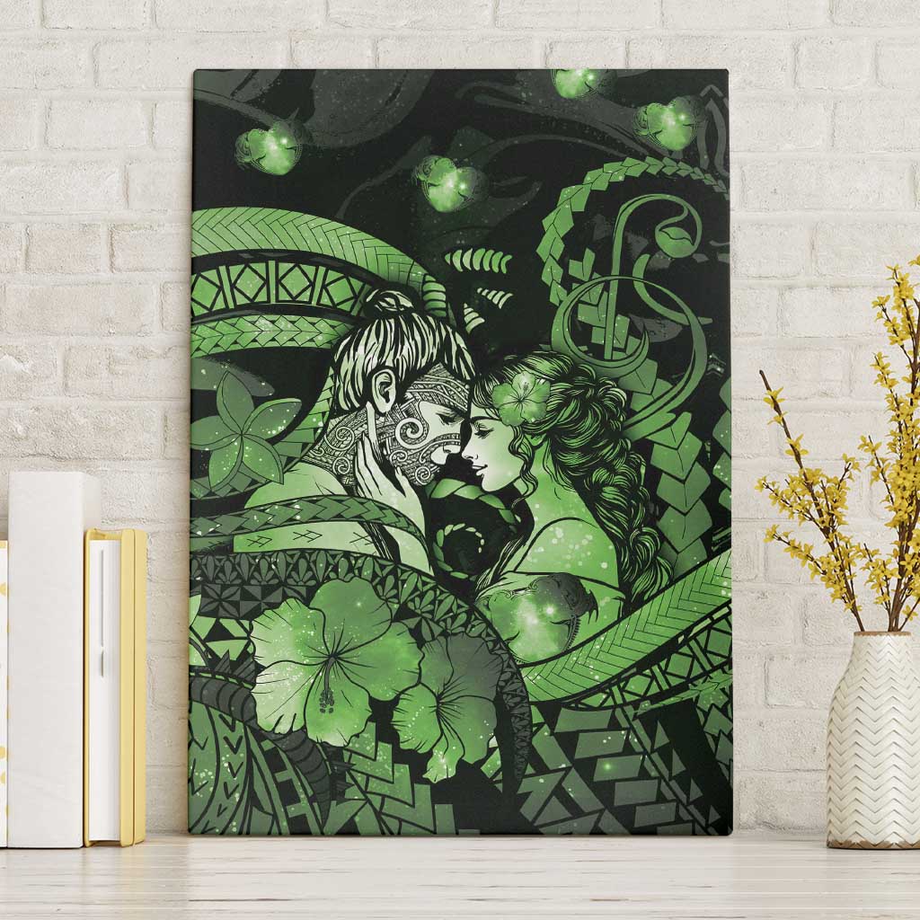 Maori Romantic Valentine Canvas Wall Art The Hongi Kiss Green Galaxy DT05 Without Frame Green - Polynesian Pride