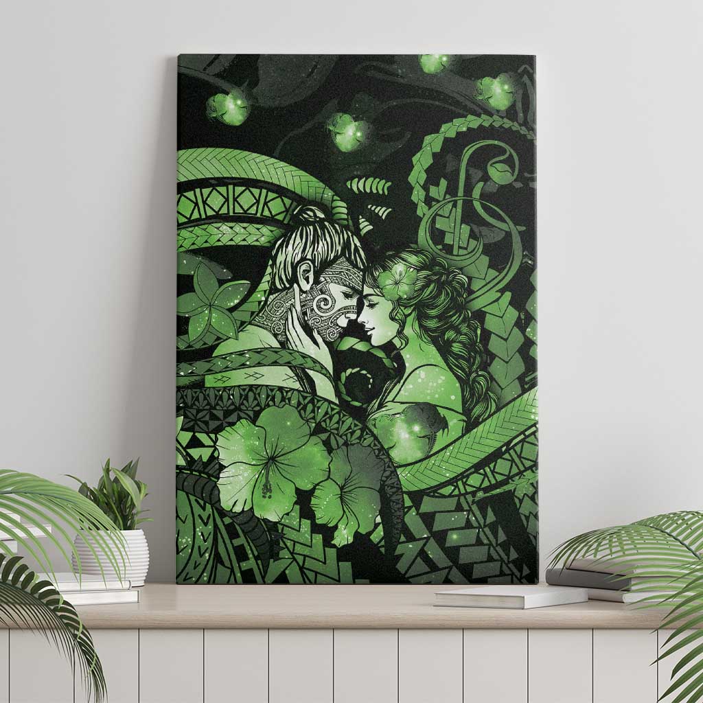 Maori Romantic Valentine Canvas Wall Art The Hongi Kiss Green Galaxy DT05 - Polynesian Pride