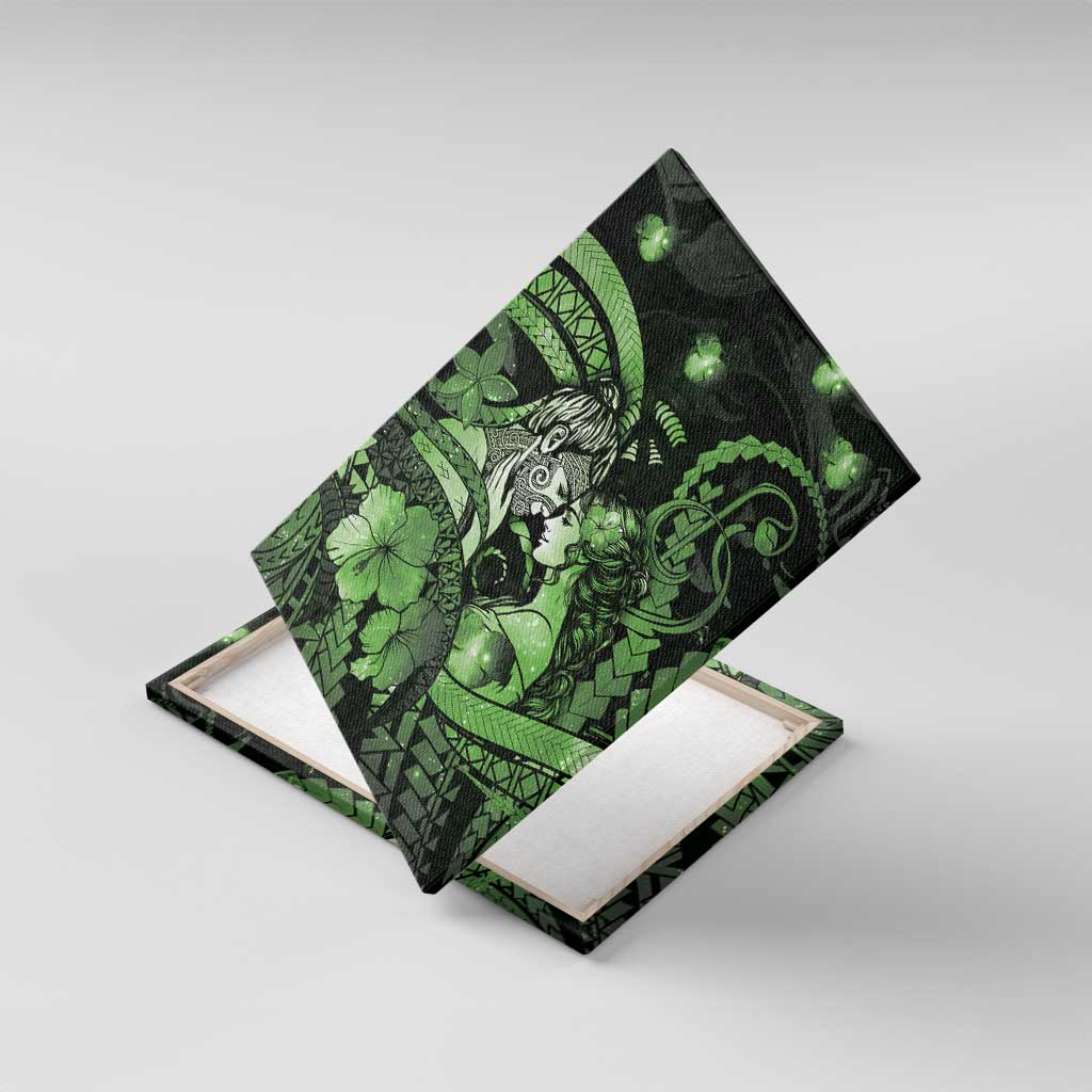 Maori Romantic Valentine Canvas Wall Art The Hongi Kiss Green Galaxy DT05 With Frame Green - Polynesian Pride