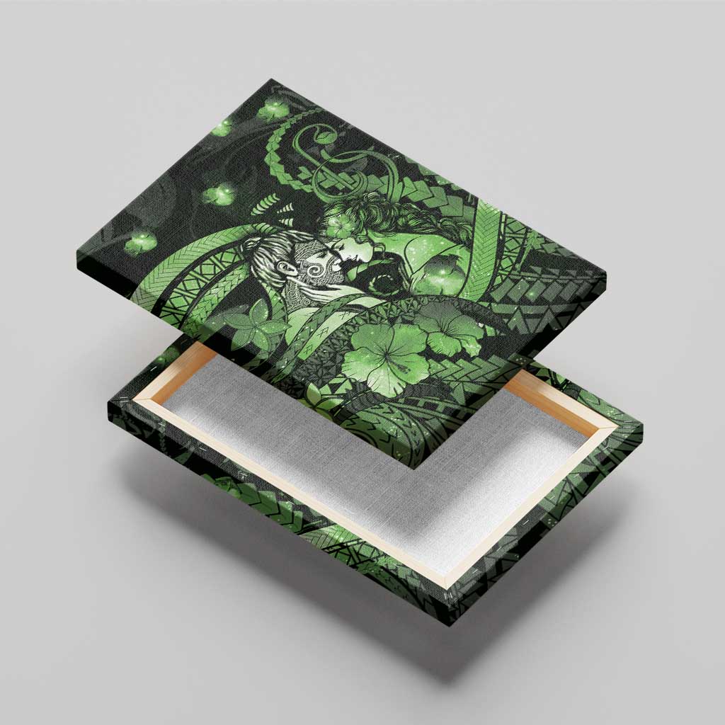 Maori Romantic Valentine Canvas Wall Art The Hongi Kiss Green Galaxy DT05 - Polynesian Pride