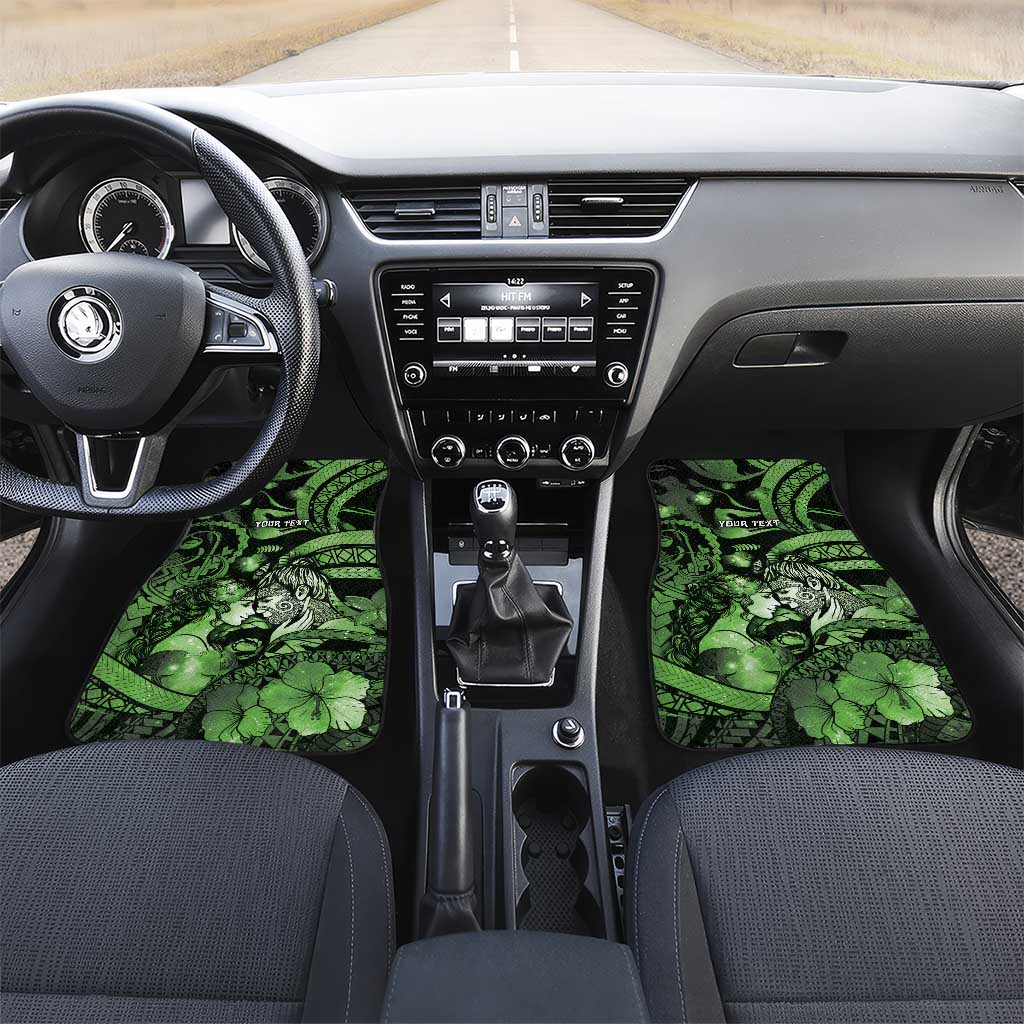 Personalised Maori Romantic Valentine Car Mats The Hongi Kiss Green Galaxy DT05 Set 2pcs - Front Green - Polynesian Pride