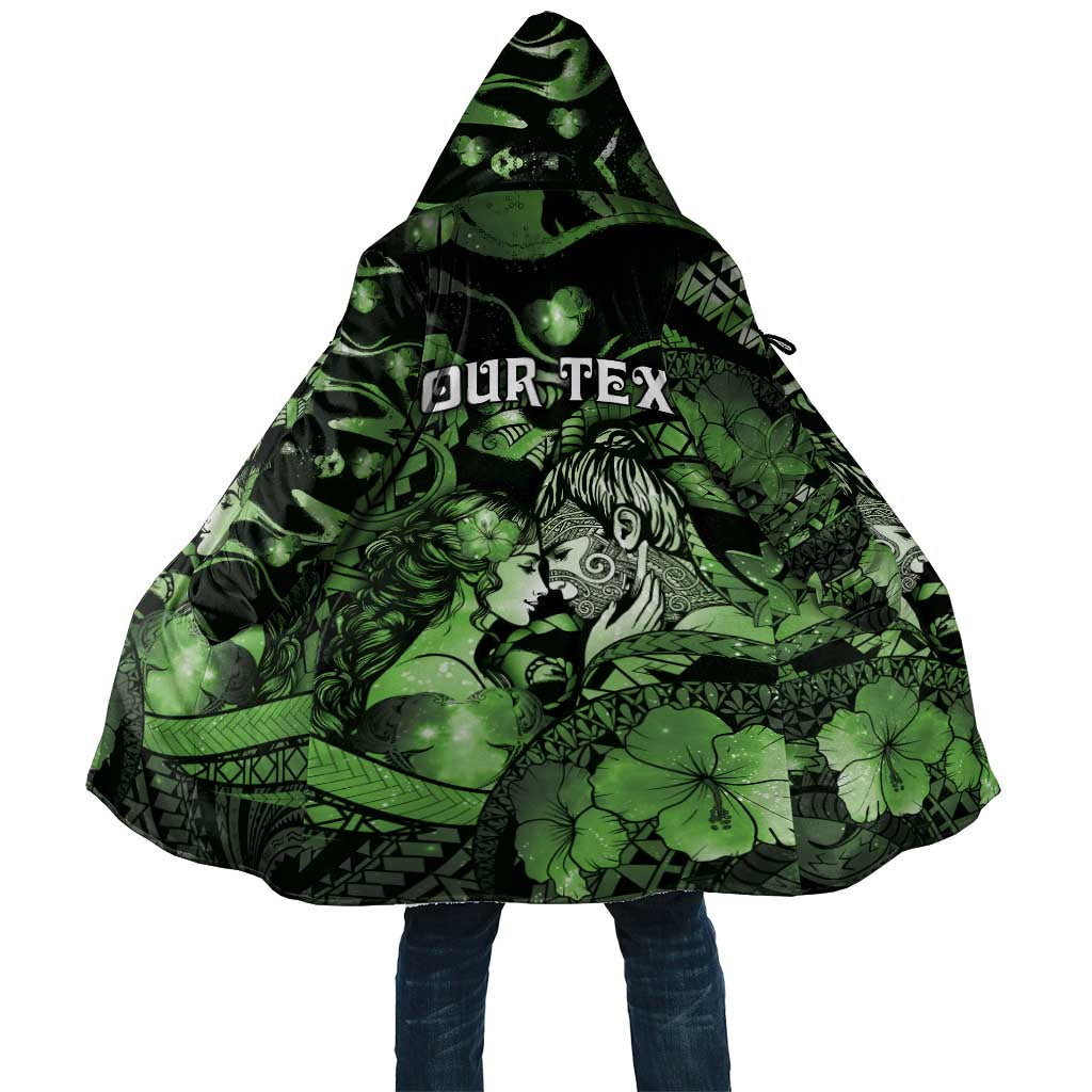 Personalised Maori Romantic Valentine Cloak The Hongi Kiss Green Galaxy DT05 Unisex Green - Polynesian Pride