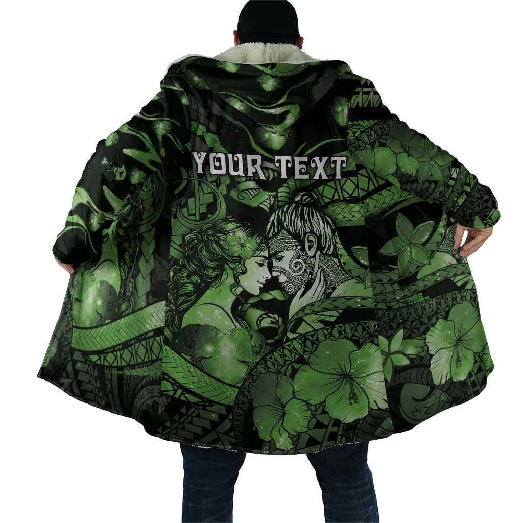 Personalised Maori Romantic Valentine Cloak The Hongi Kiss Green Galaxy DT05 - Polynesian Pride