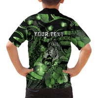 Personalised Maori Romantic Valentine Family Matching Off The Shoulder Long Sleeve Dress and Hawaiian Shirt The Hongi Kiss Green Galaxy