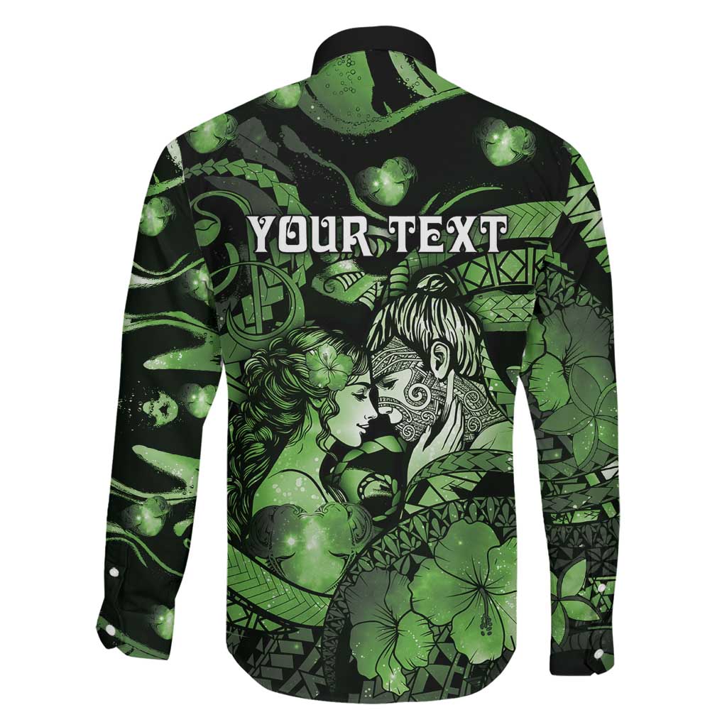 Personalised Maori Romantic Valentine Family Matching Tank Maxi Dress and Hawaiian Shirt The Hongi Kiss Green Galaxy