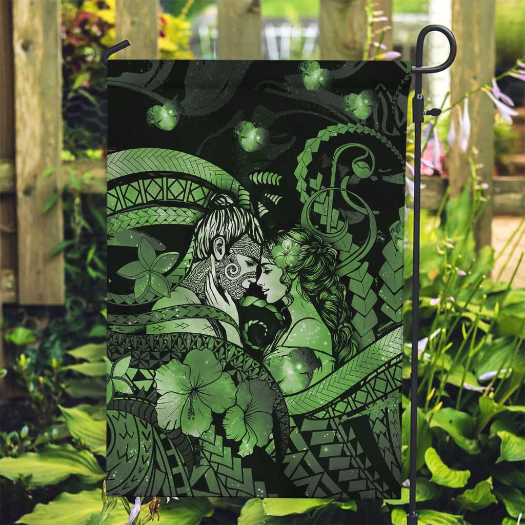 Maori Romantic Valentine Garden Flag The Hongi Kiss Green Galaxy DT05 Garden Flag Green - Polynesian Pride