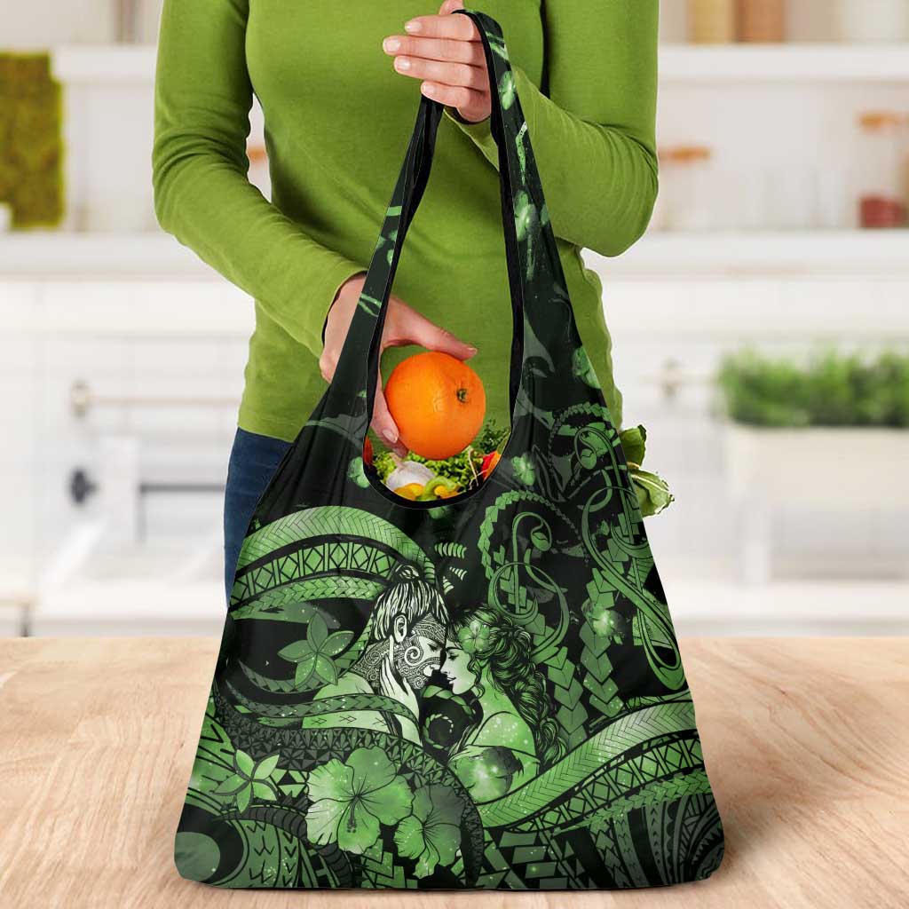 Maori Romantic Valentine Grocery Bag The Hongi Kiss Green Galaxy DT05 - Polynesian Pride