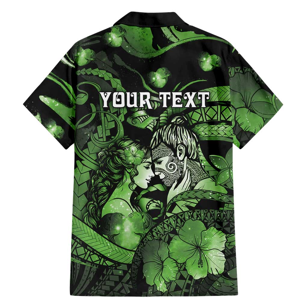 Personalised Maori Romantic Valentine Hawaiian Shirt The Hongi Kiss Green Galaxy