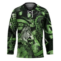 Personalised Maori Romantic Valentine Hockey Jersey The Hongi Kiss Green Galaxy DT05 Unisex Green - Polynesian Pride