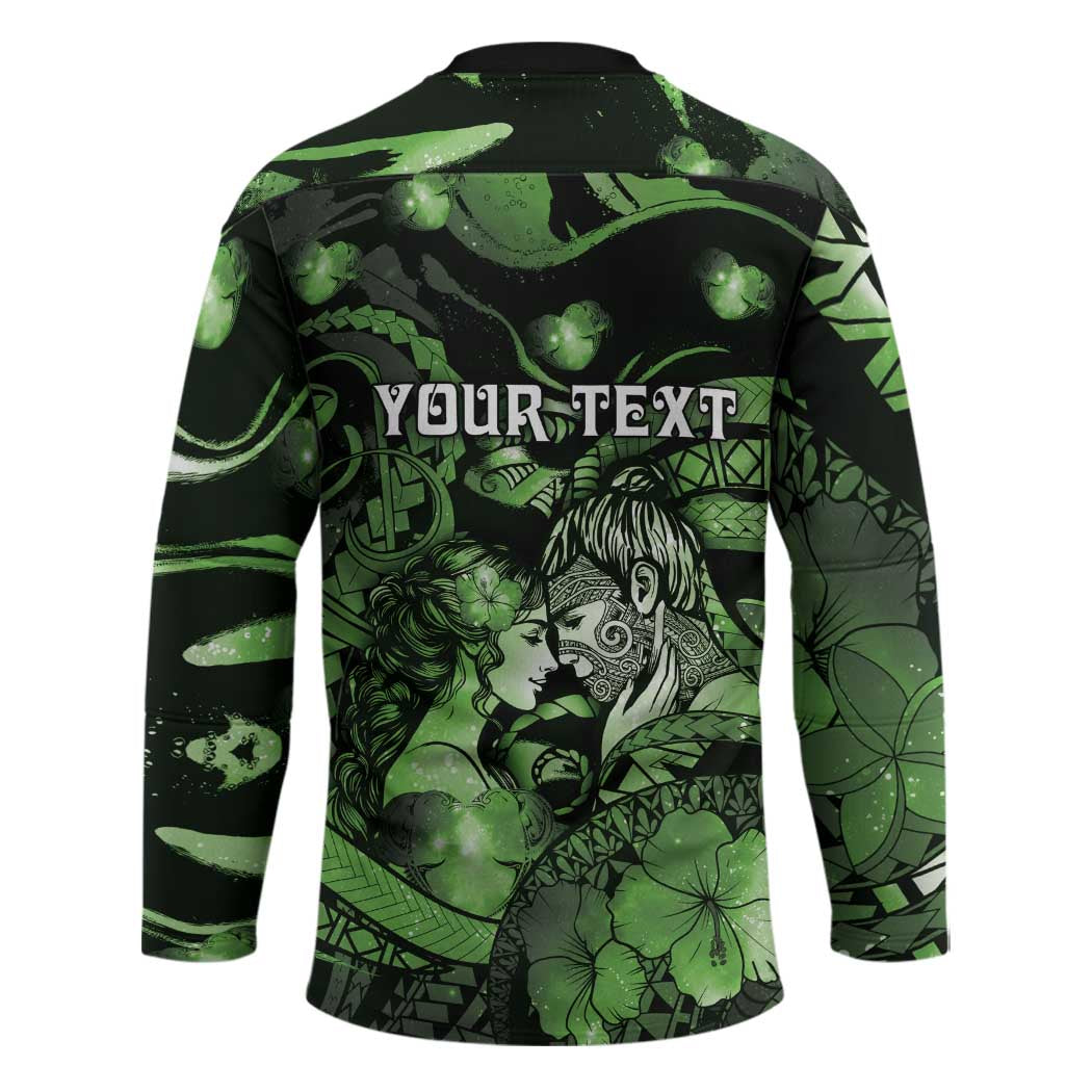 Personalised Maori Romantic Valentine Hockey Jersey The Hongi Kiss Green Galaxy DT05 - Polynesian Pride