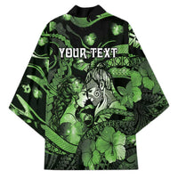 Personalised Maori Romantic Valentine Kimono The Hongi Kiss Green Galaxy DT05 - Polynesian Pride