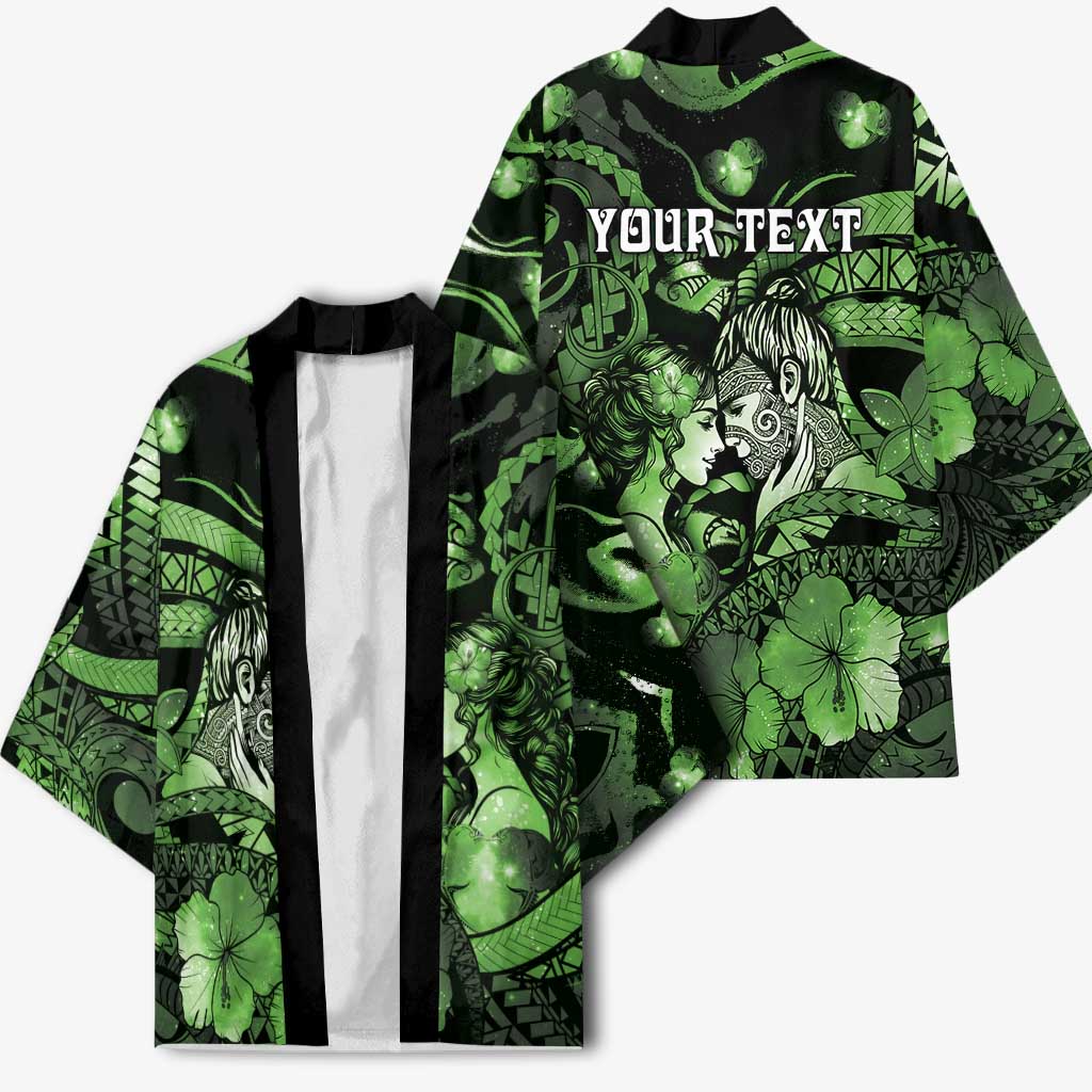 Personalised Maori Romantic Valentine Kimono The Hongi Kiss Green Galaxy DT05 - Polynesian Pride