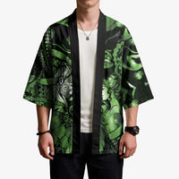 Personalised Maori Romantic Valentine Kimono The Hongi Kiss Green Galaxy DT05 - Polynesian Pride