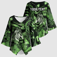 Personalised Maori Romantic Valentine Kimono Sleeve Blouse The Hongi Kiss Green Galaxy DT05 - Polynesian Pride