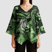 Personalised Maori Romantic Valentine Kimono Sleeve Blouse The Hongi Kiss Green Galaxy DT05 - Polynesian Pride