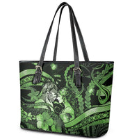 Maori Romantic Valentine Leather Tote Bag The Hongi Kiss Green Galaxy DT05 - Polynesian Pride