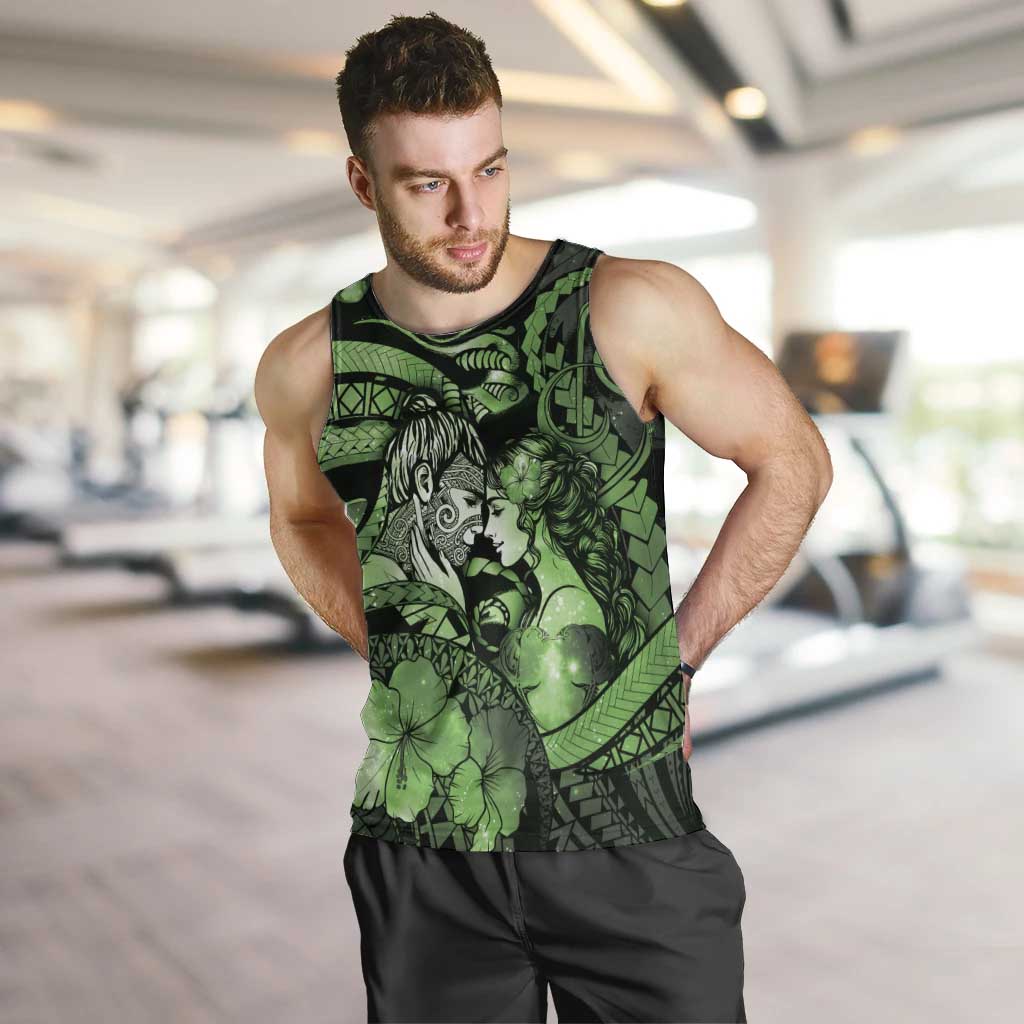 Personalised Maori Romantic Valentine Men Tank Top The Hongi Kiss Green Galaxy DT05 Green - Polynesian Pride