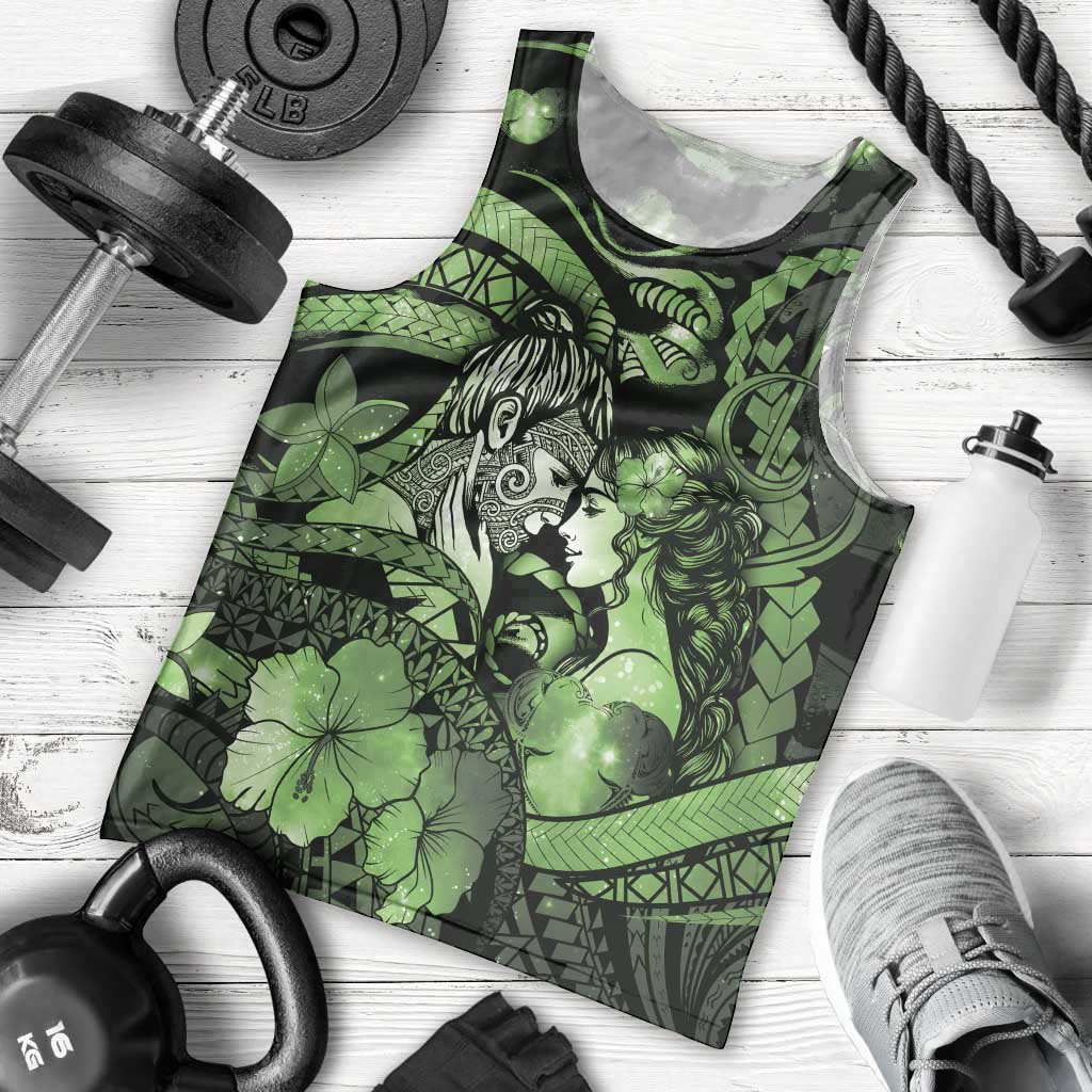 Personalised Maori Romantic Valentine Men Tank Top The Hongi Kiss Green Galaxy DT05 - Polynesian Pride