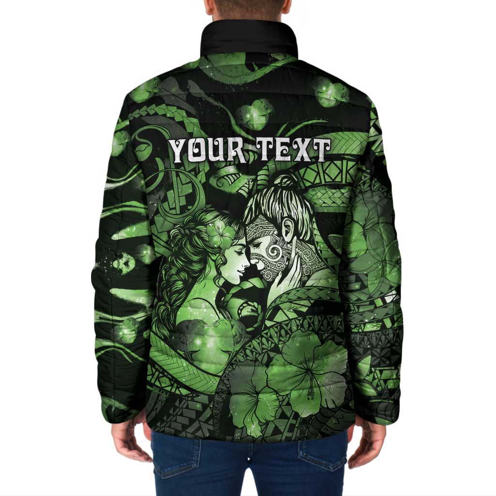 Personalised Maori Romantic Valentine Padded Jacket The Hongi Kiss Green Galaxy DT05 - Polynesian Pride
