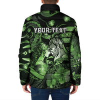 Personalised Maori Romantic Valentine Padded Jacket The Hongi Kiss Green Galaxy DT05 - Polynesian Pride
