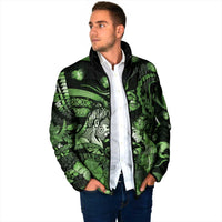Personalised Maori Romantic Valentine Padded Jacket The Hongi Kiss Green Galaxy DT05 - Polynesian Pride