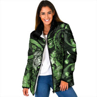 Personalised Maori Romantic Valentine Padded Jacket The Hongi Kiss Green Galaxy DT05 Women Green - Polynesian Pride