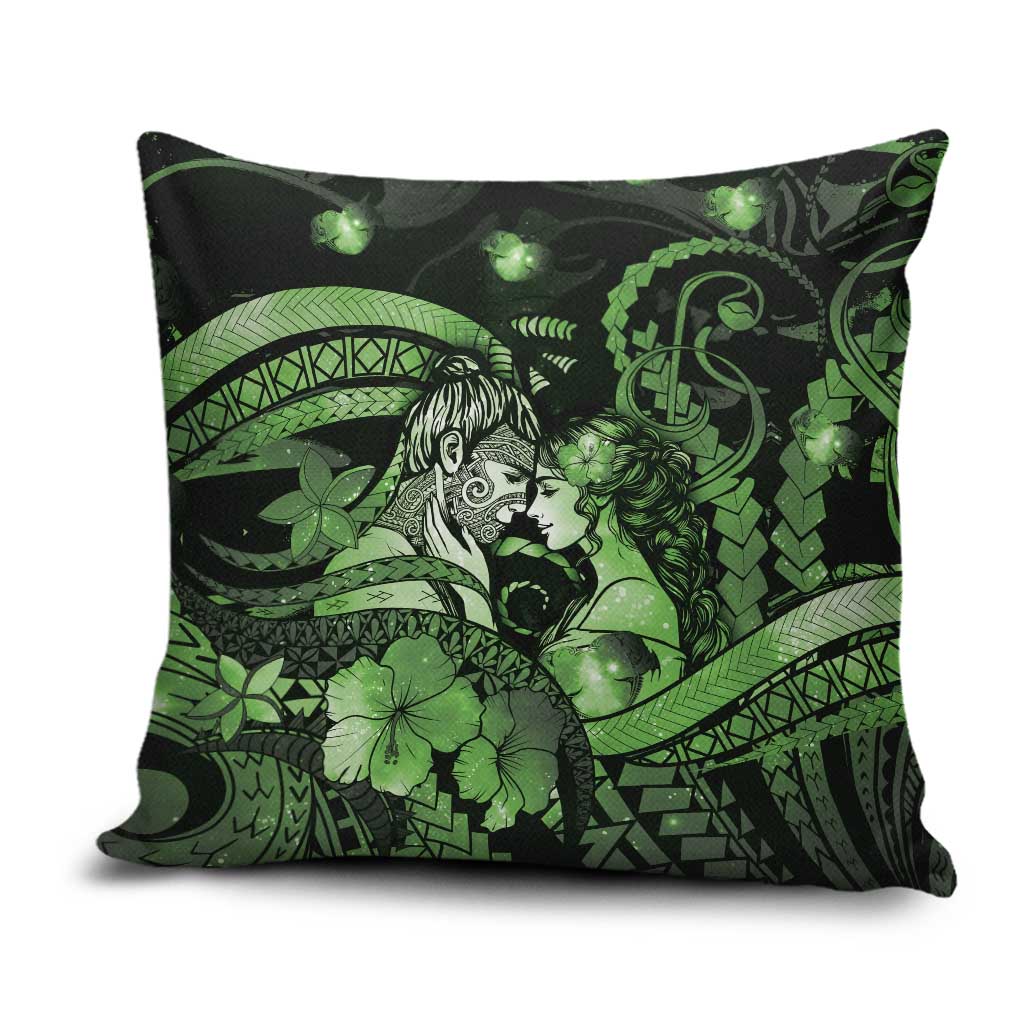 Maori Romantic Valentine Pillow Cover The Hongi Kiss Green Galaxy DT05 Green - Polynesian Pride
