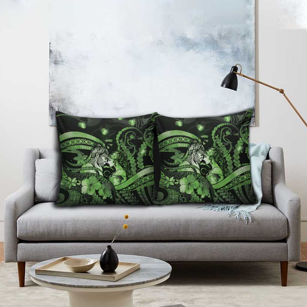 Maori Romantic Valentine Pillow Cover The Hongi Kiss Green Galaxy DT05 - Polynesian Pride