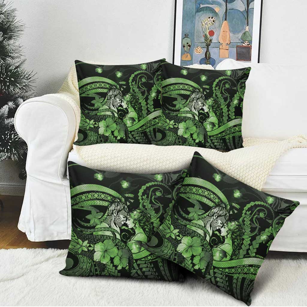 Maori Romantic Valentine Pillow Cover The Hongi Kiss Green Galaxy DT05 - Polynesian Pride