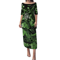 Personalised Maori Romantic Valentine Puletasi The Hongi Kiss Green Galaxy DT05 Long Dress Green - Polynesian Pride