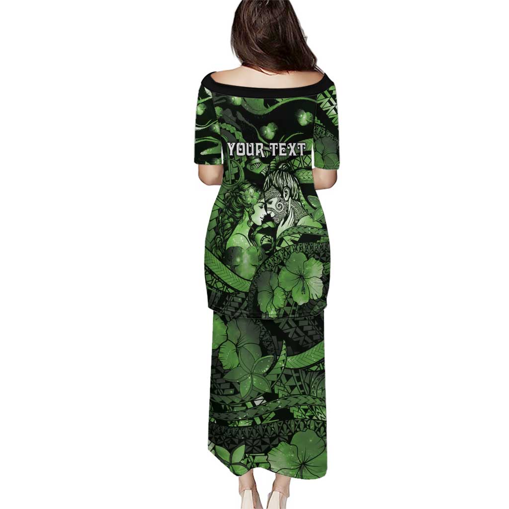 Personalised Maori Romantic Valentine Puletasi The Hongi Kiss Green Galaxy DT05 - Polynesian Pride