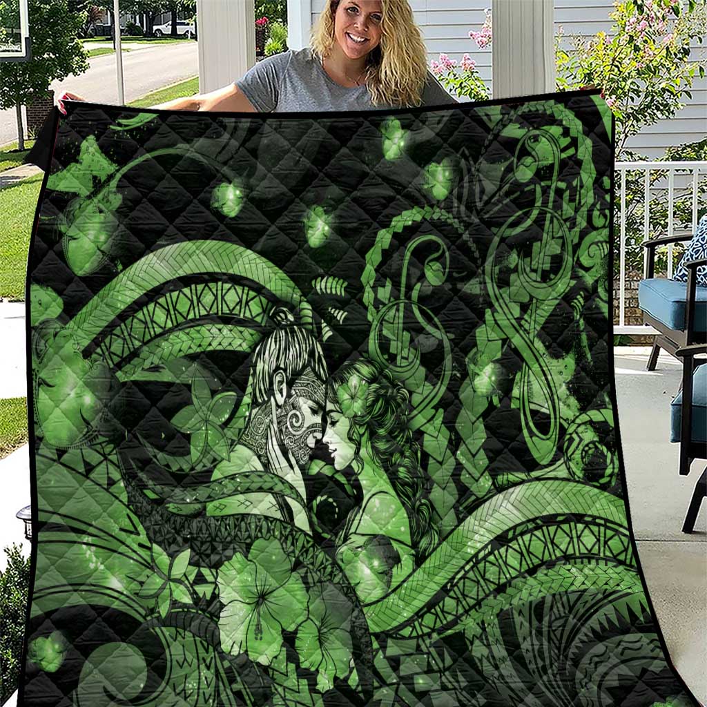Maori Romantic Valentine Quilt The Hongi Kiss Green Galaxy