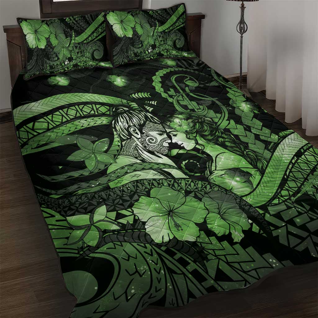Maori Romantic Valentine Quilt Bed Set The Hongi Kiss Green Galaxy DT05 Green - Polynesian Pride