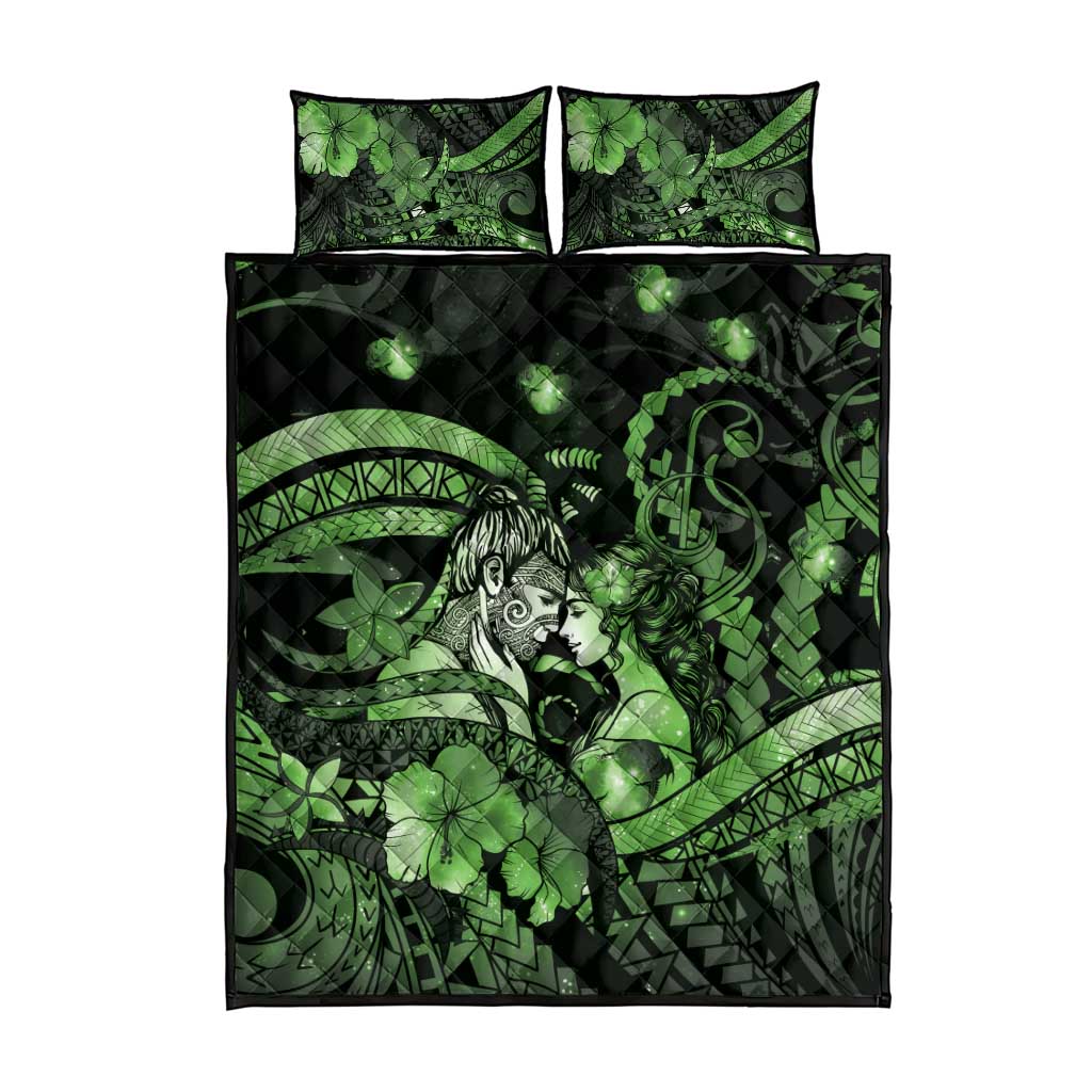 Maori Romantic Valentine Quilt Bed Set The Hongi Kiss Green Galaxy DT05 - Polynesian Pride