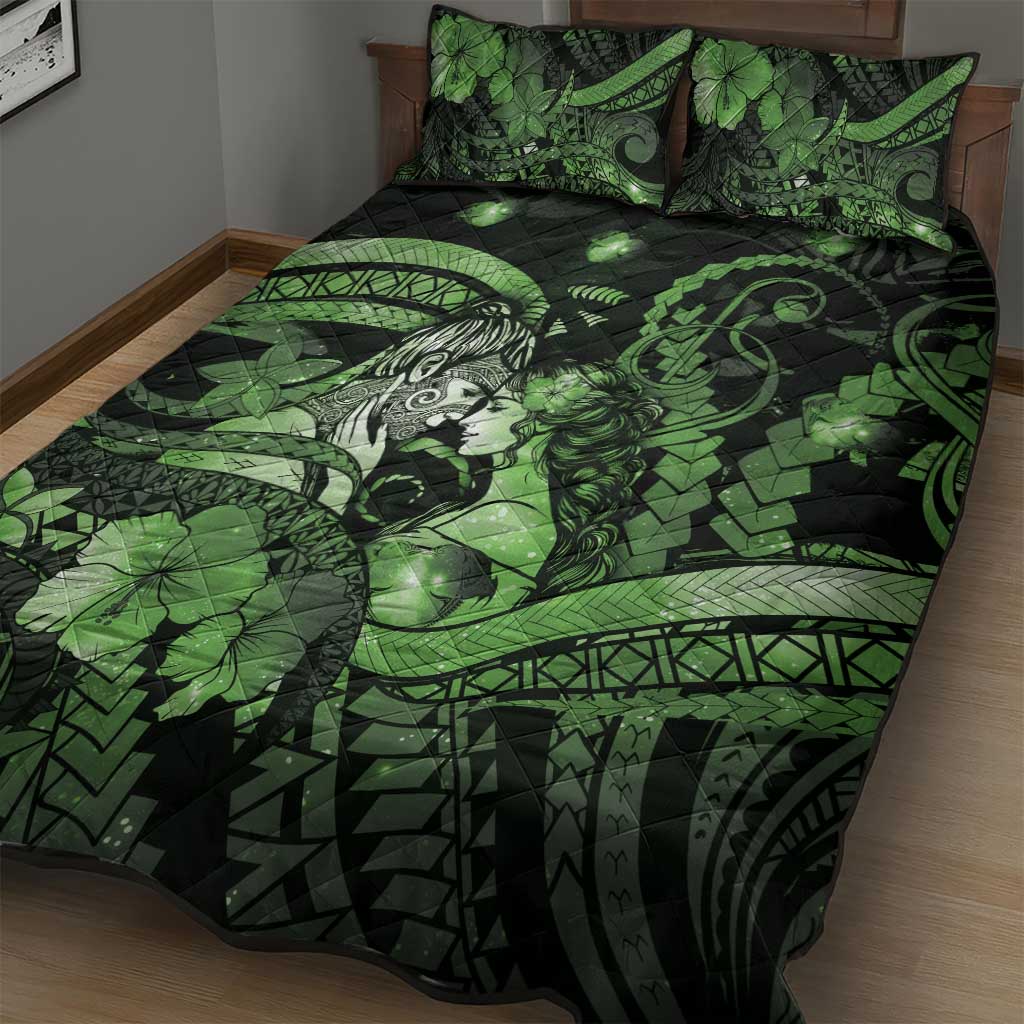Maori Romantic Valentine Quilt Bed Set The Hongi Kiss Green Galaxy DT05 - Polynesian Pride