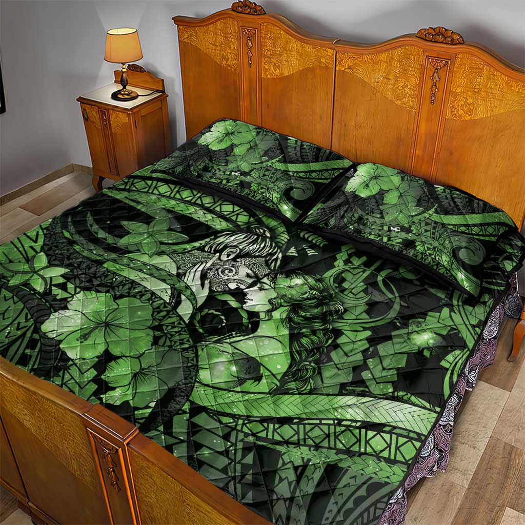 Maori Romantic Valentine Quilt Bed Set The Hongi Kiss Green Galaxy DT05 - Polynesian Pride