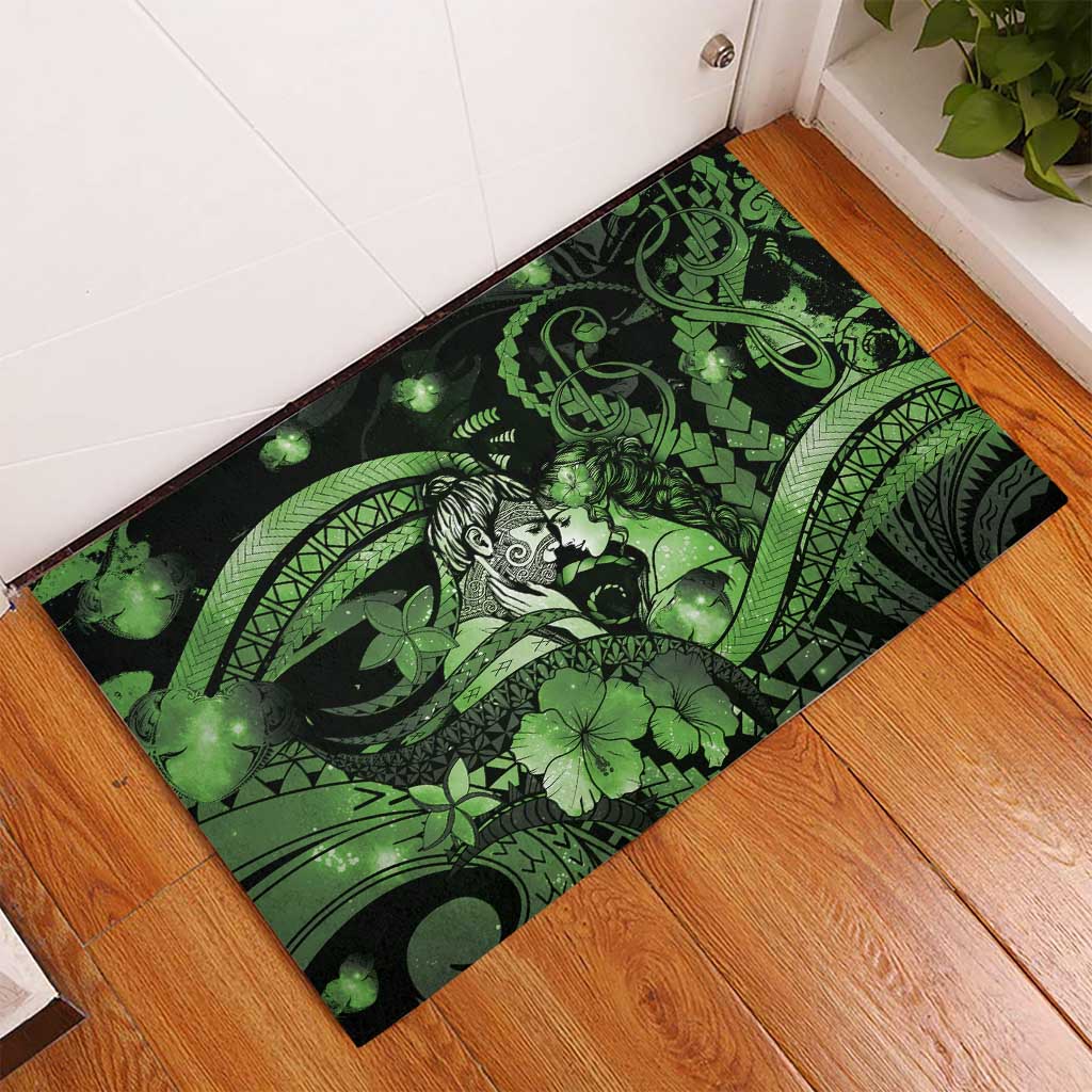 Maori Romantic Valentine Rubber Doormat The Hongi Kiss Green Galaxy DT05 - Polynesian Pride
